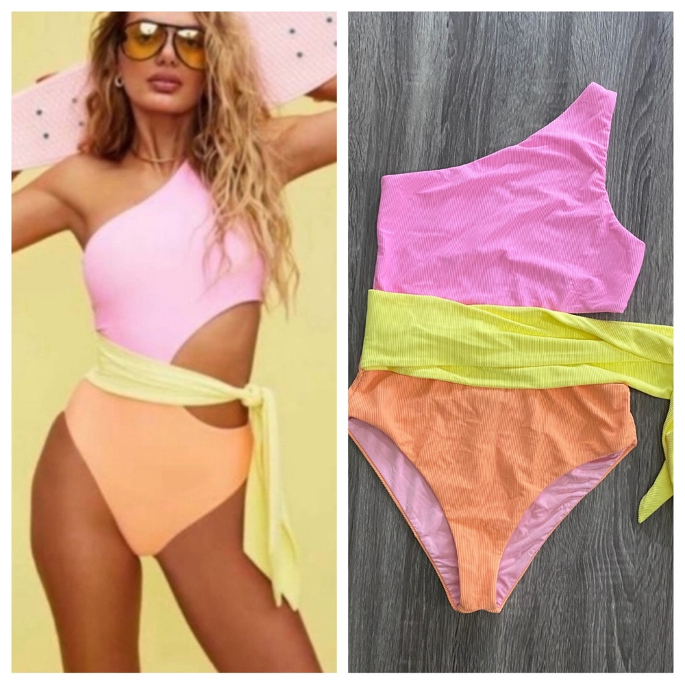 NEW Beach Riot Carlie Fruity color block cut out one piece swimsuit | Size Small
